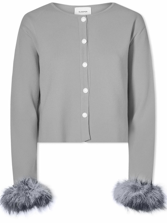 Sleeper Sweaters - Sleeper Gray Cropped Cardigan with Faux Fur Cuffs